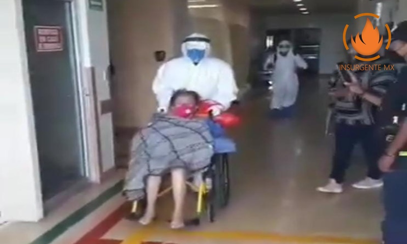 Entre aplausos, despiden del Hospital General del Norte a abuelita de 80 años, tras vencer al Covid