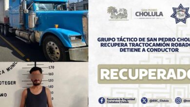 SSC Cholula recupera tractocamión robado y detiene a conductor