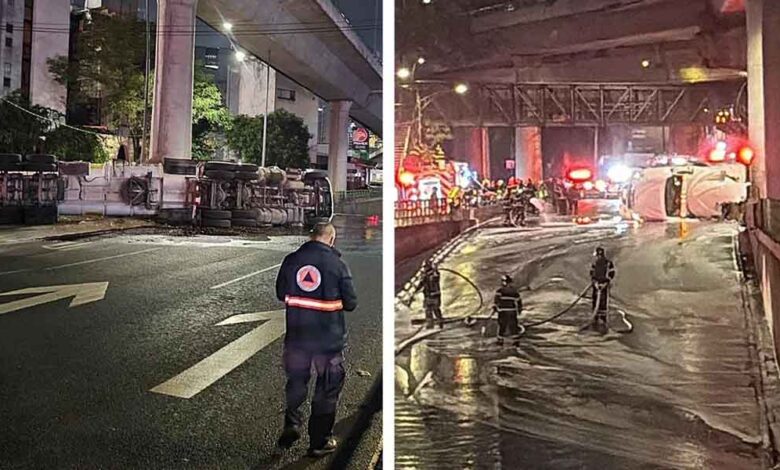 Accidente de pipa paralizó periférico en la CDMX; caos vial y riesgo por fuga de combustible