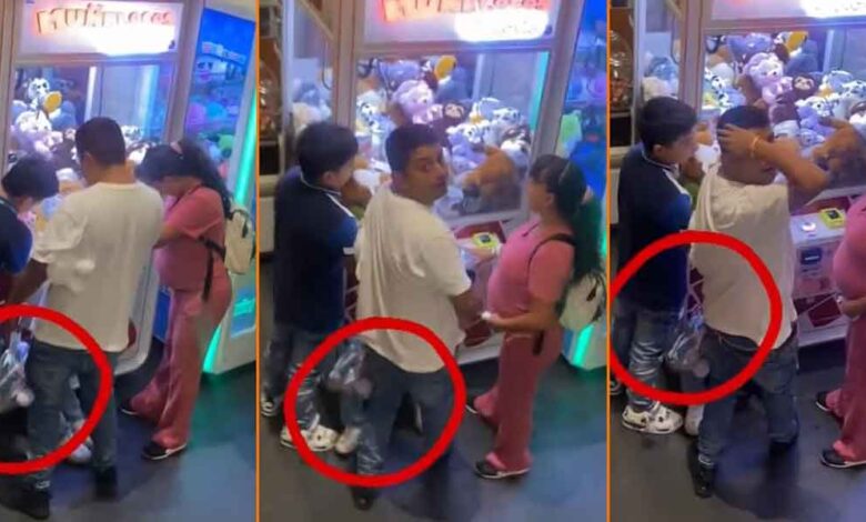 Video captada a familia usando a su hija para robar peluches de una máquina