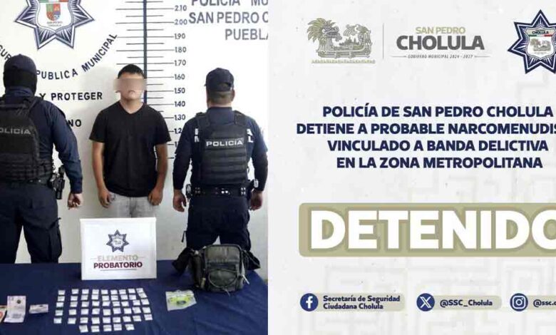 SSC Cholula detiene a probable narcomenudista vinculado a banda delictiva en la zona metropolitana