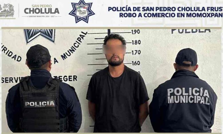 Policía de San Pedro Cholula frustra robo a comercio en Momoxpan